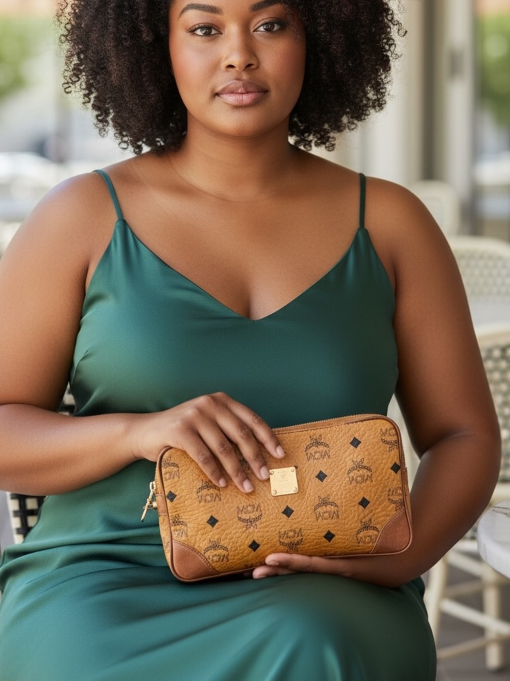 MCM Cognac Visetos Monogram Pouch with Leather Trim